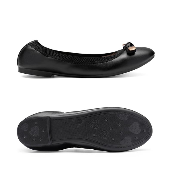Foldable Bowknot Round Toe Ballet Flats - BLACK-PU - 2